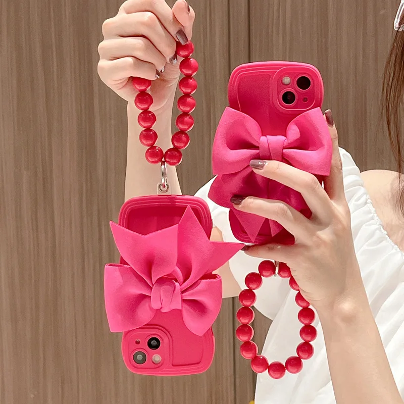 

New Rose Red Bow Mobile Phone Case For iPhone 13 Pro Max 12 11 X XS XR Soft Back Cover