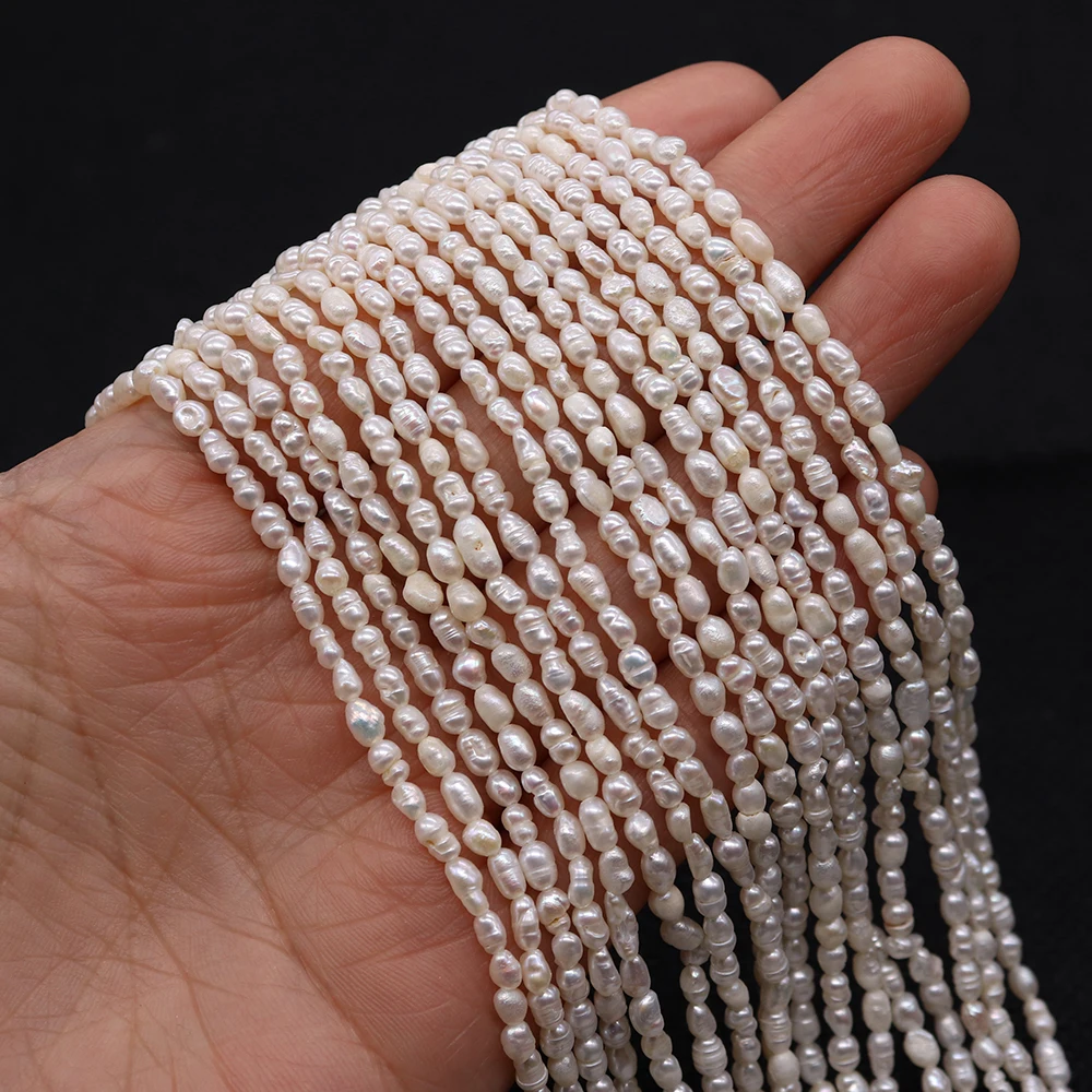 1 Strand A grade 2-3mm 3-4mm Rice Shaped Natural Freshwater Pearl Loose Beads Strand DIY Making Necklace Bracelets Earrings