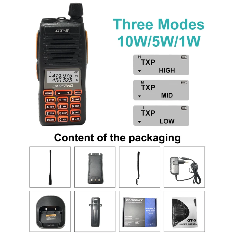 NEW Baofeng GT-5 30KM Max Walkie Talkie For Hunting hf Transceiver VHF UHF Ham Radio Long Distance Radio Station Upgrade Of UV82