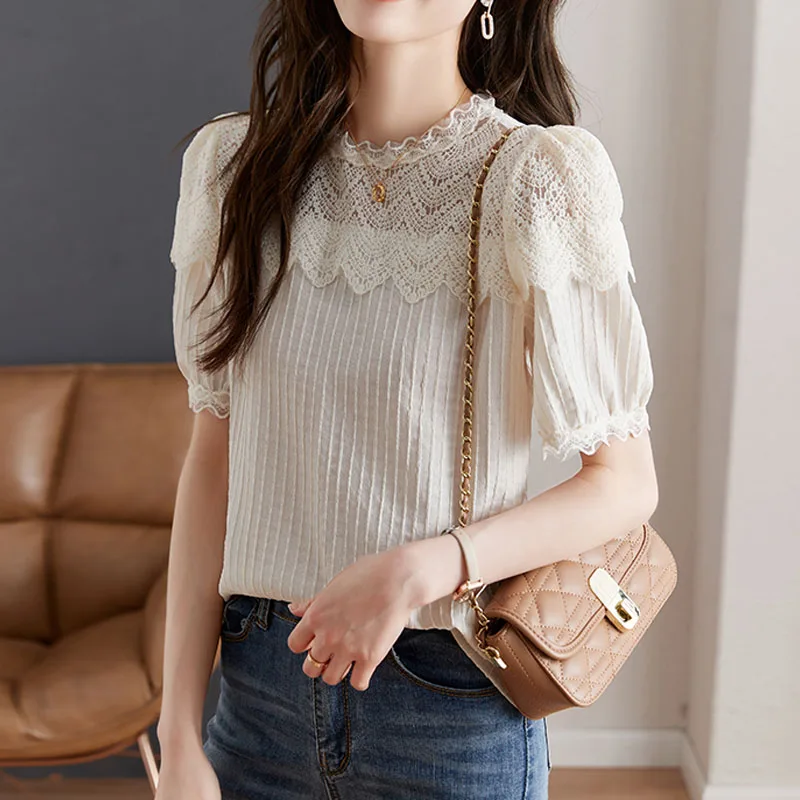 Женская шифоновая блузка с рукавами-фонариками оборками