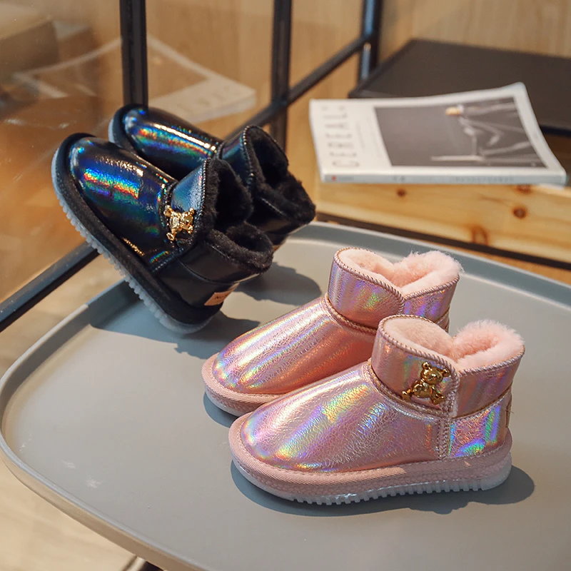 

Children Fashion Solid Color Winter New Golden Bear Girl Anti-skid 2022 Sweet Princess Simple Korean Style Short Boots for Boys