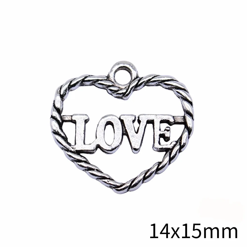 30Pcs 14x15mm Antique Silver Color Love Heart Charms Pendant for Jewelry Making DIY Jewelry Accessories for Jewelry Wholesale