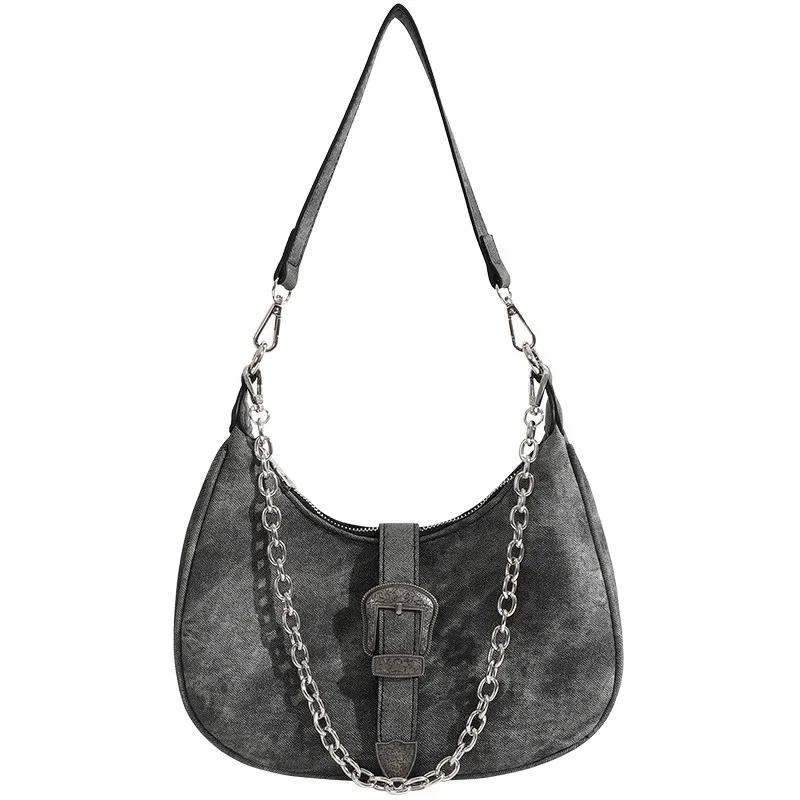 

Women'S Bag 2022 Trend Hand Bags For Women Metal Chains Cool Retro Half Moon Bags Ins Fashion Female Shoulder Bag