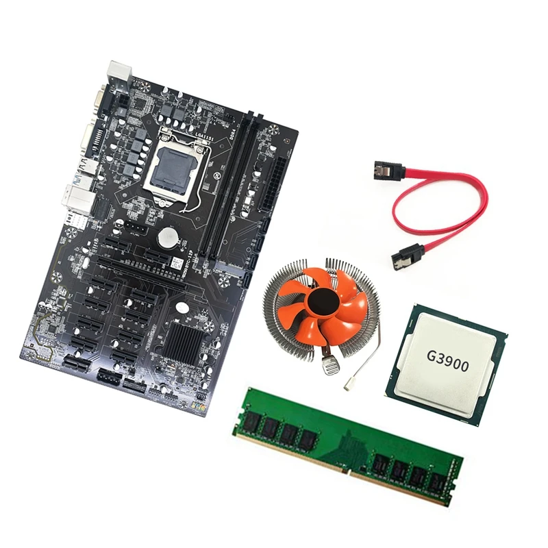 B250B 12P BTC Mining Motherboard+G3900 CPU+8G DDR4 RAM+CPU Fan+SATA Cable LGA1151 DDR4 12X PCIE Slot MSATA Motherboard