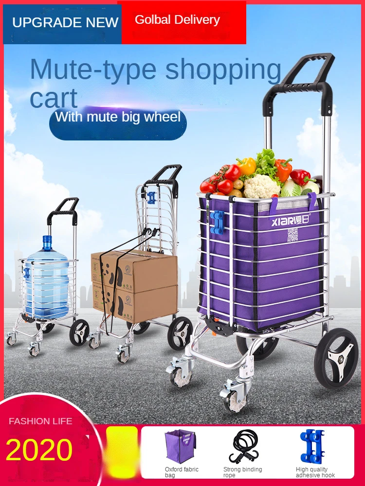 

Shopping Cart with LidGrocery Trolly Stair Climbing Wheel Foldable Frame for Grocery Shopping Elderly