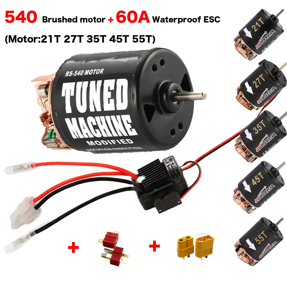 

RC 540 motor 21T 27T 35T 45T 55T Brushed Motor With XT60 T plug WP-1060-RTR 60A Waterproof ESC for 1/10 Rock Crawler Climbingcar