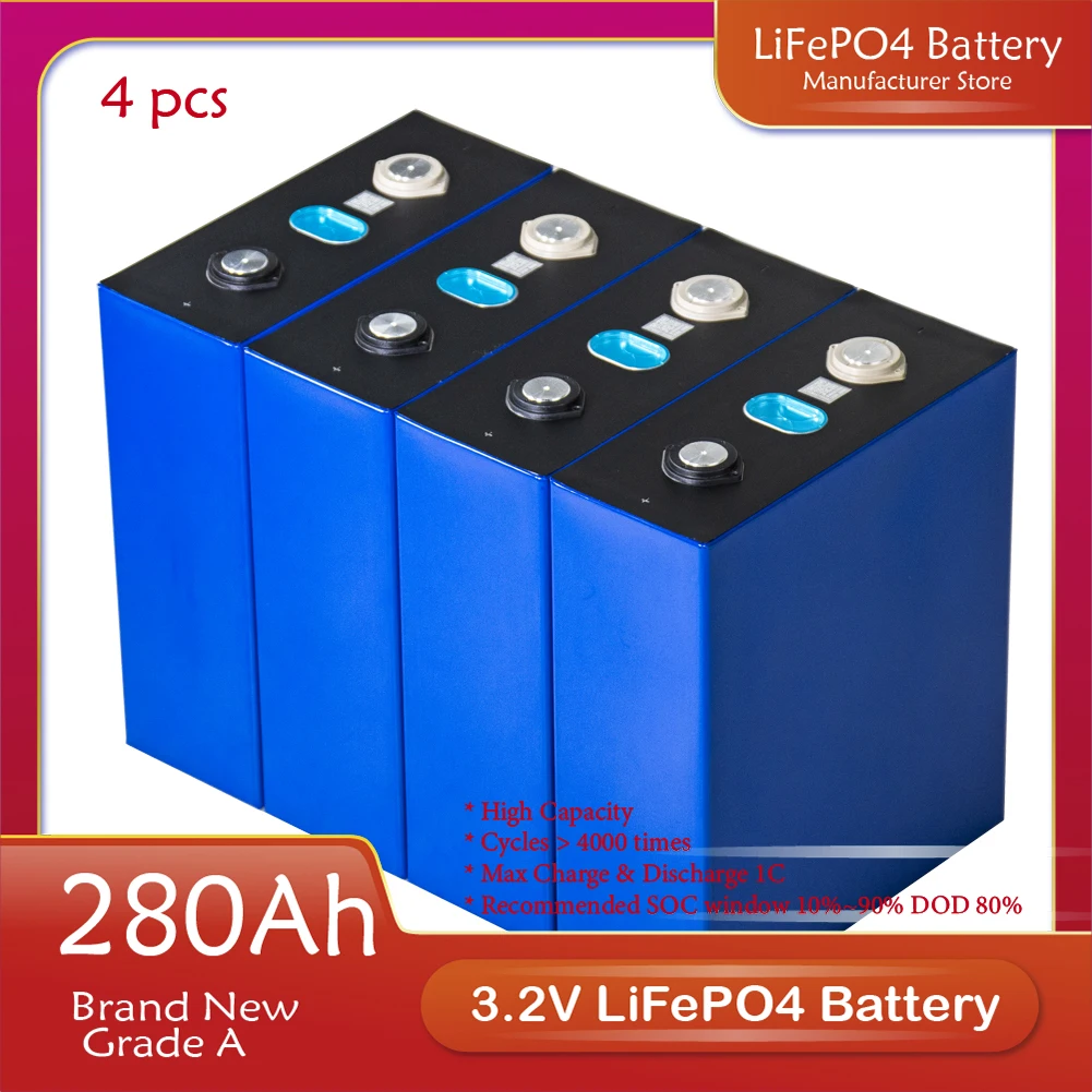 

New 4pcs 3.2V 280Ah 320Ah Lifepo4 Battery Cell Lithium Iron Phosphate Solar RV Grade A 310Ah EU Tax Free Fast Delivery