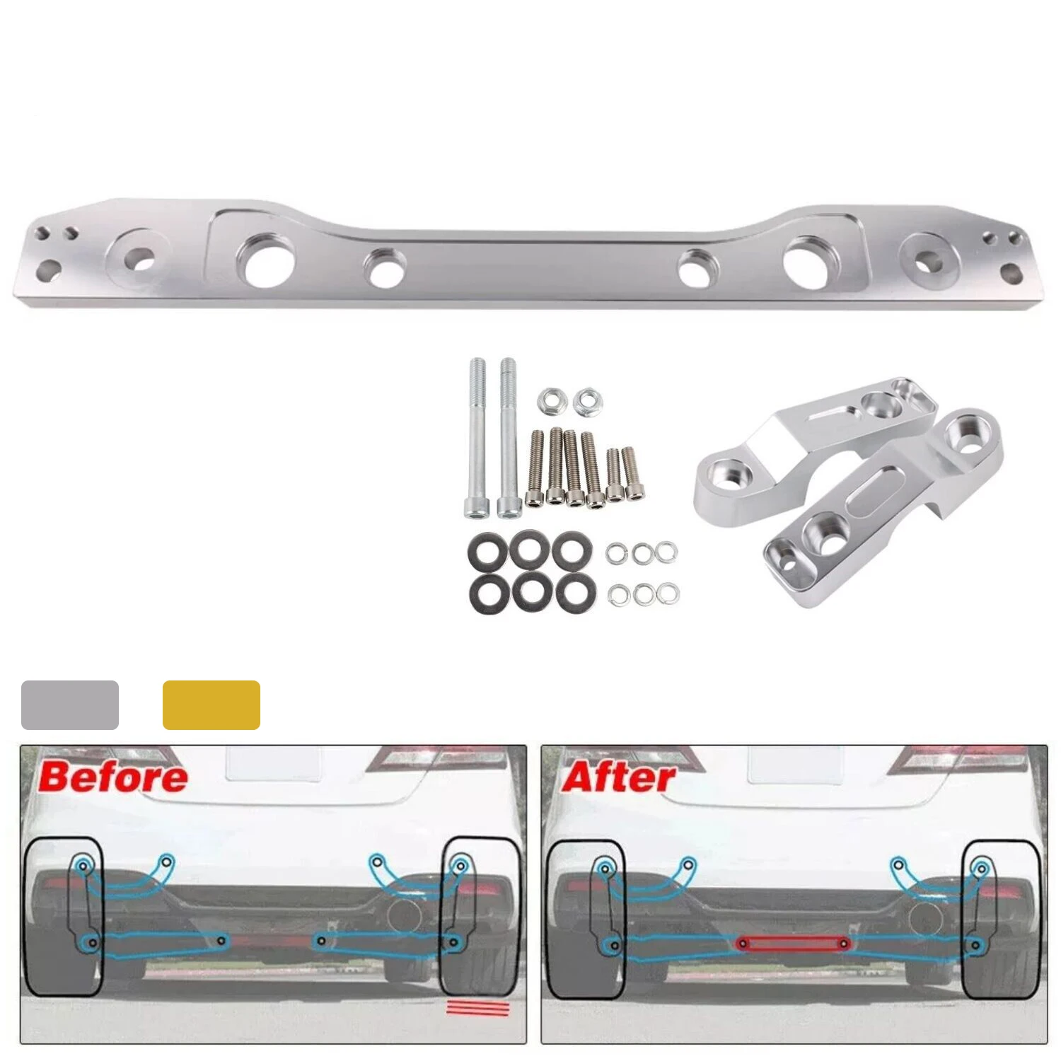

Silver Gold Billet Rear Subframe Brace for Honda Civic ES EP3 01-05 Acura RSX 02-06