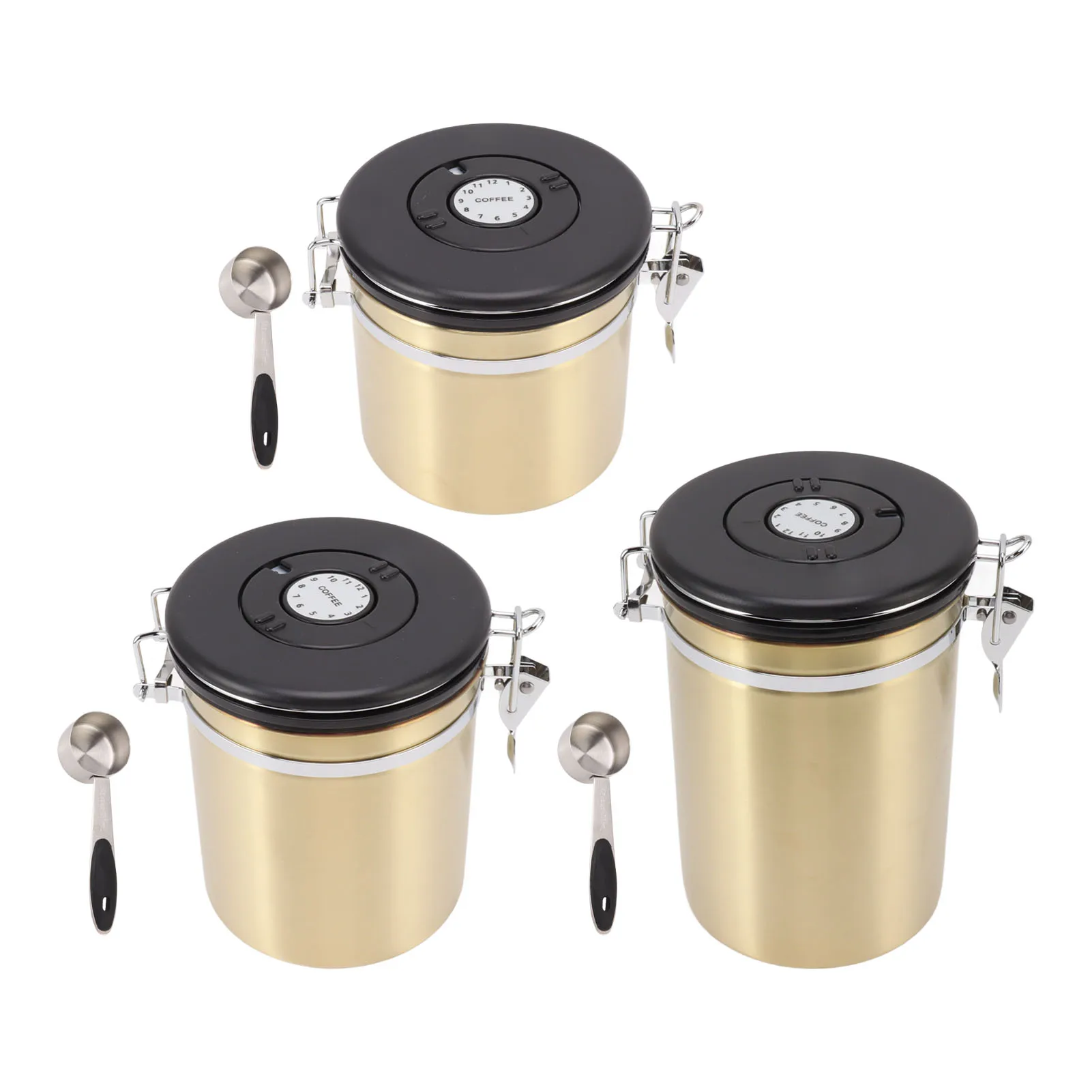 

Coffee Container Canister Date Tracking Wheel 304 Stainless Steel Locking Design Coffee Storage Tank High Capacity for Kitchen