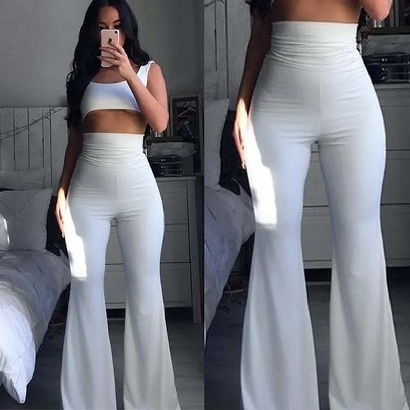 

Summer 2023 Women Fashion Woman Pants Hippie High Waist Bell Bottoms Ladies Stretch Flare Trousers Solid Pink Pants Office Lady