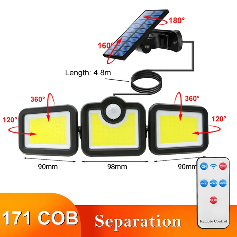 

Solar Lights Outdoor 182/112 LED Wall Lamp with Adjustable Heads Security LED Flood Light IP65 Waterproof with 3 Working Modes