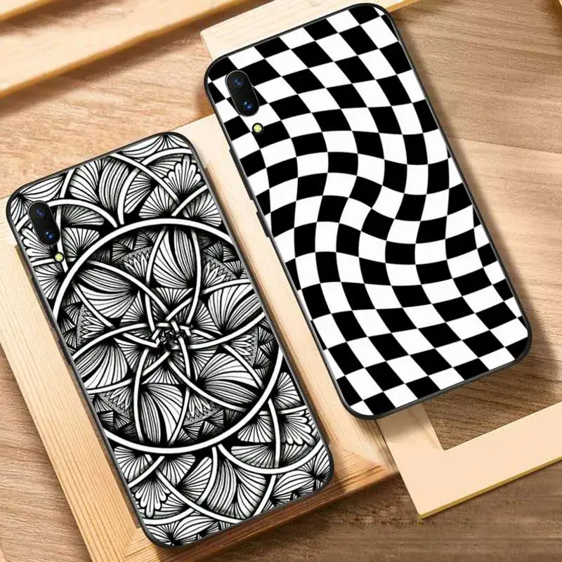 

Black and white Phone Case For Oppo Reno Realme C3 6Pro Cover For vivo Y91C Y17 Y19 Funda Capa