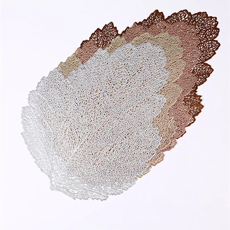 

1PC PVC Hollow Leaf Placemats Non-slip Dinner Table Mats Disc Coffee Cup Coaster Insulation Pads Kitchen Accessories Home Decor