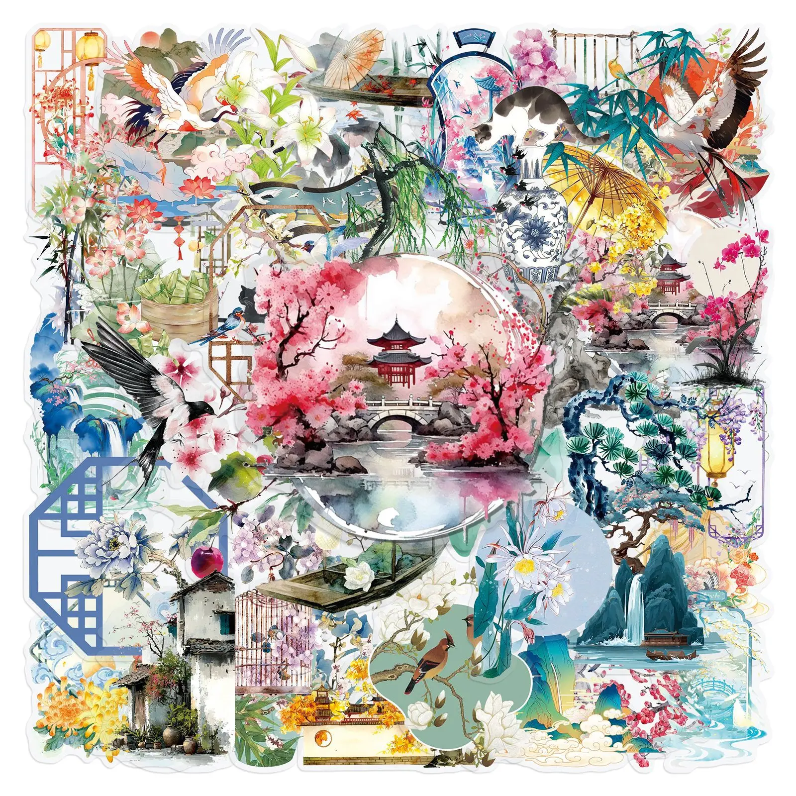 

Прозрачные наклейки в китайском стиле 50/100 шт.