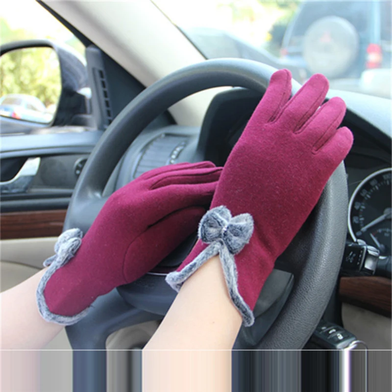

Full Finger Smartphone Touched Screen Gloves Women Mittens Winter Gloves Bow Warm Wool Soft Screen Touch Gloves Female JH934555