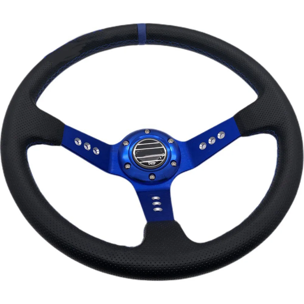 

JDM Racing Sports 14" 14Inch 350mm Steering Wheel Deep Dish Punched PVC Leather Drifts Game Steering Wheel With Logo Blue SP