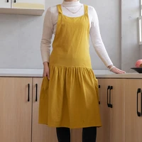 eight colors optional nordic simple cotton sleeveless wrinkled dress apron flower room bakery work clothes coverall 1 piece
