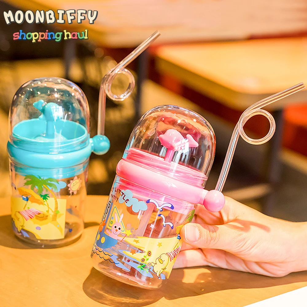 

250Ml Draagbare Baby Voeden Bekers Met Stro Water Fles Dolfijn Drinken Waterkoker Gezonde Kids Water Spray Cup Cartoon Walvis
