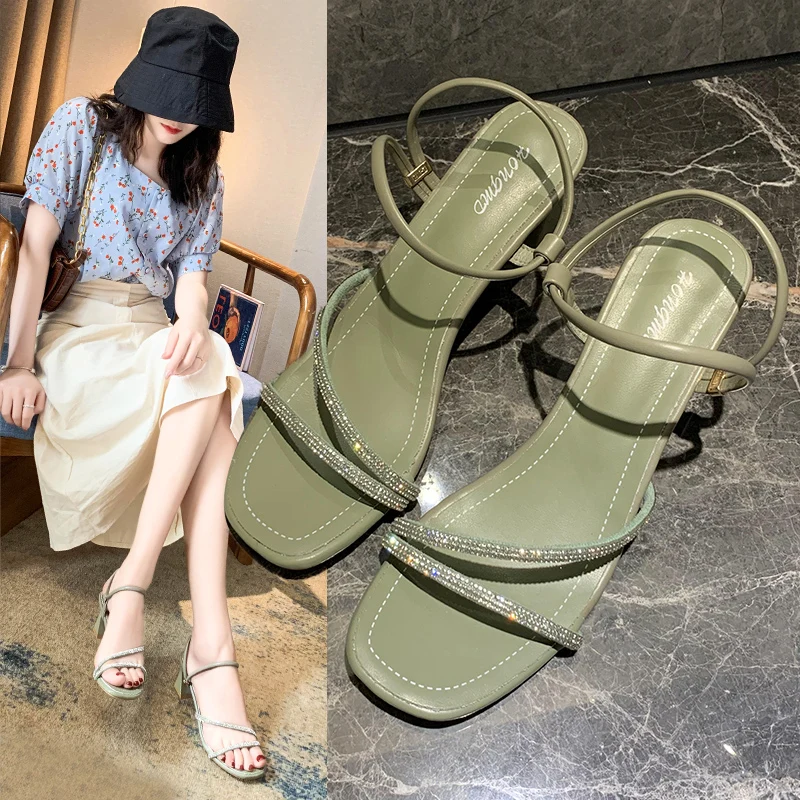 

Comfort Shoes for Women Luxury Sandals All-Match High Heels Suit Female Beige Ankle Strap Fashion Retro High-heeled 2022 Black G