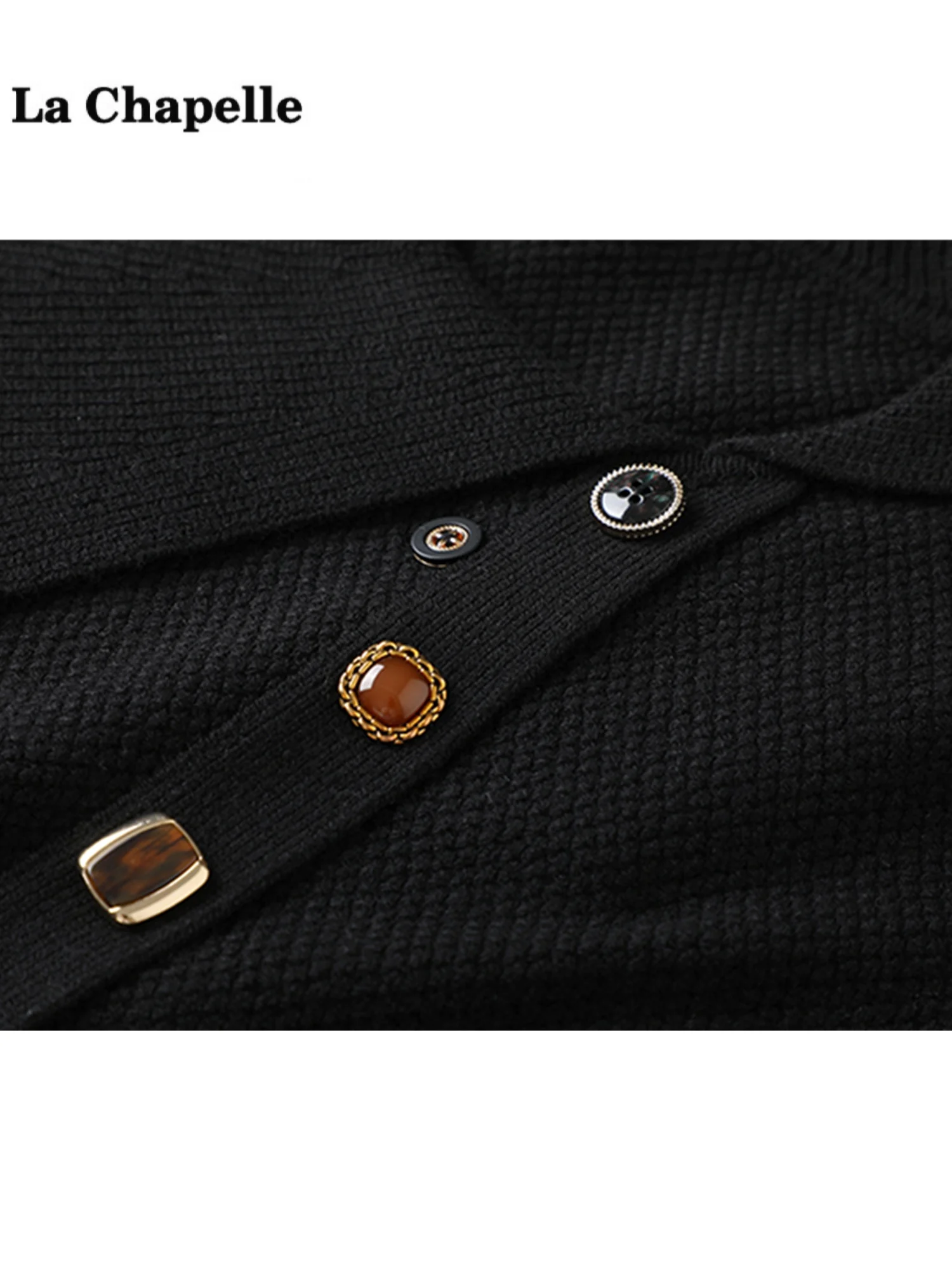 La Chapelle Женский свитер с лацканами нестандартной формы осенний новый черный