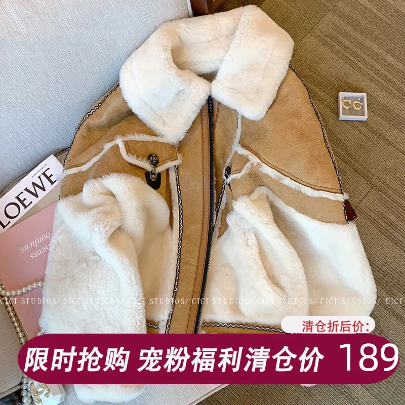 

New Arrival 2023 Women Coat Winter Merino Sheep Fur Jacket Patchwork Style Thick Warm Short length Casual Female Outerwear