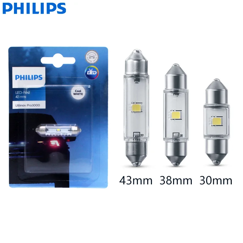 Philips Ultinon Pro3000 LED 30mm 38mm 43mm Festoon C5W 6000K Cool White Car Signal Side Lamps Interior Reading Light LED Fest 1x