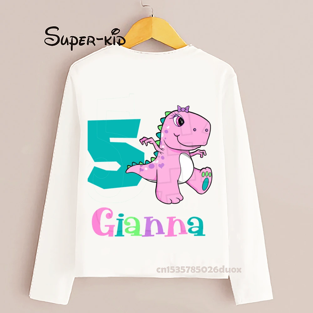 

Long Sleeve Birthday Shirt for Boys Number 1~10th Birthday T-shirt Dinosaur Girls Personalize Name 2022 Autumn Clothes DLKP401