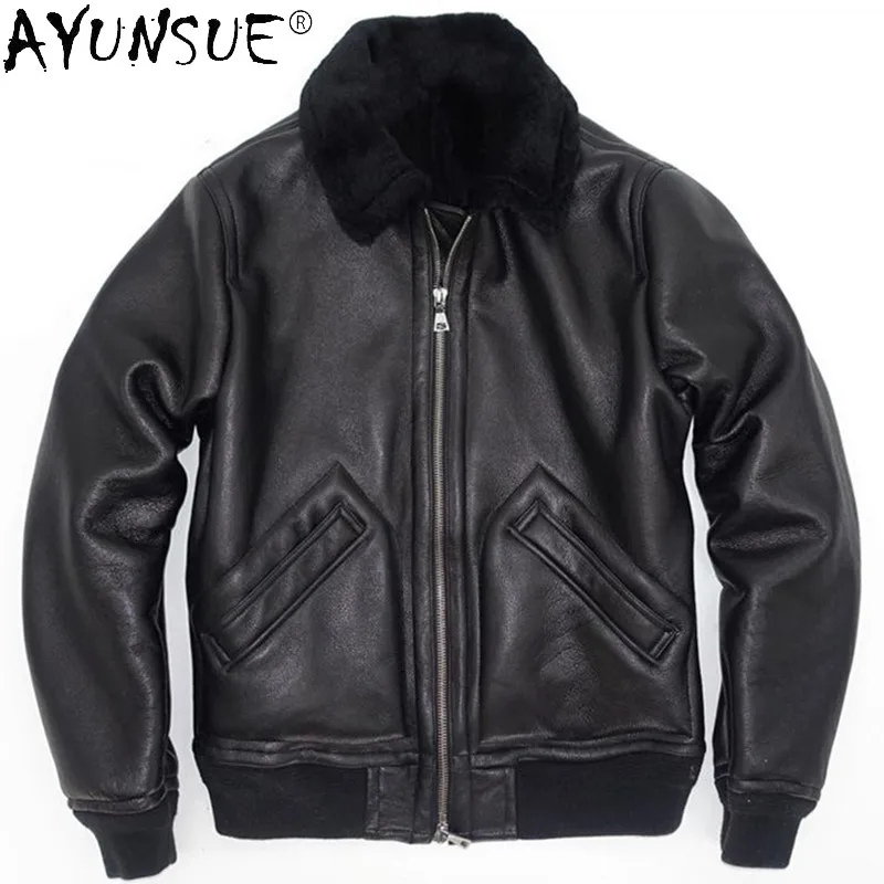 

AYUNSUE 2022 Genuine Sheepskin Winter Jacket Male Leather Jackets Black Warm Nature Real Sheep Fur Coat Men Clothes Veste Homme