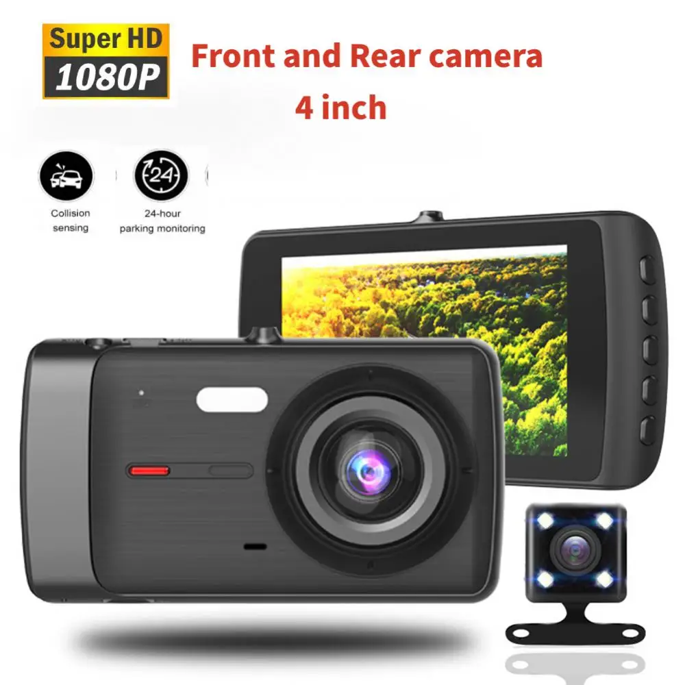 

4 Inch Dual Dash Camera Car 1080P DVR Driving Recorder Real Time Playback Front and Rear 170° Wide Angle G-sensor Loop Recording