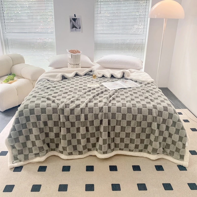 

Imitation Rabbit Velvet Bed Blanket Super Soft Throw Blankets Lattice Bed Cover Nap blanket Warm Blanket For Sofa Bedroom