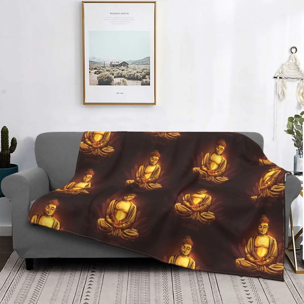 

Buddha Lotus Meditating Blanket Flannel Autumn/Winter buddha spiritual Breathable Super Soft Throw Blanket for Bedding Rug Piece