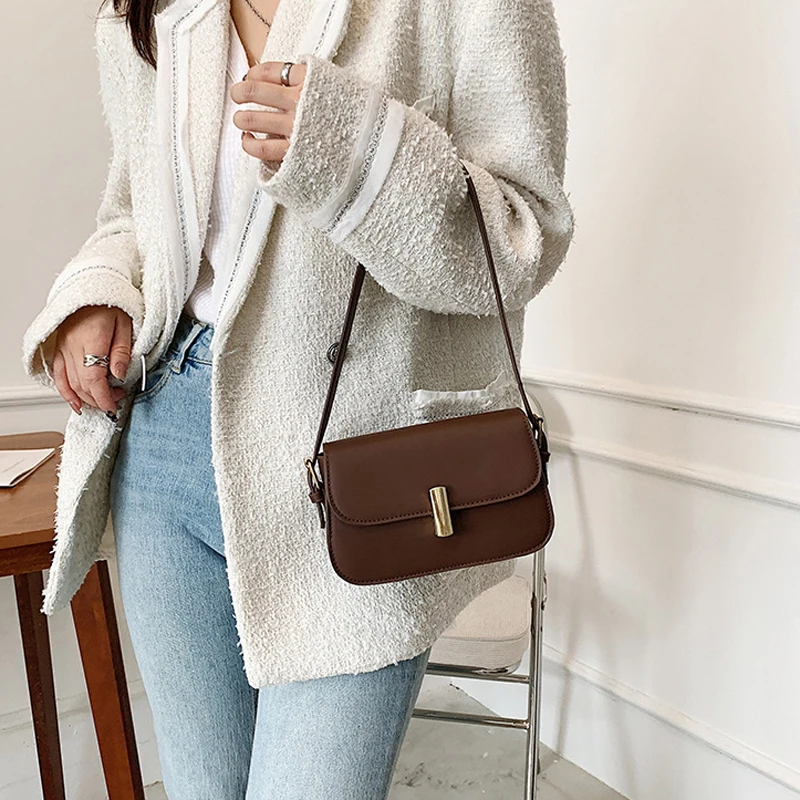 Retro Solid Color Women's Bag 2023 New Trend PU Leather Shoulder Bag Fashion Texture Armpit Square Bag Simple All-match Handbags