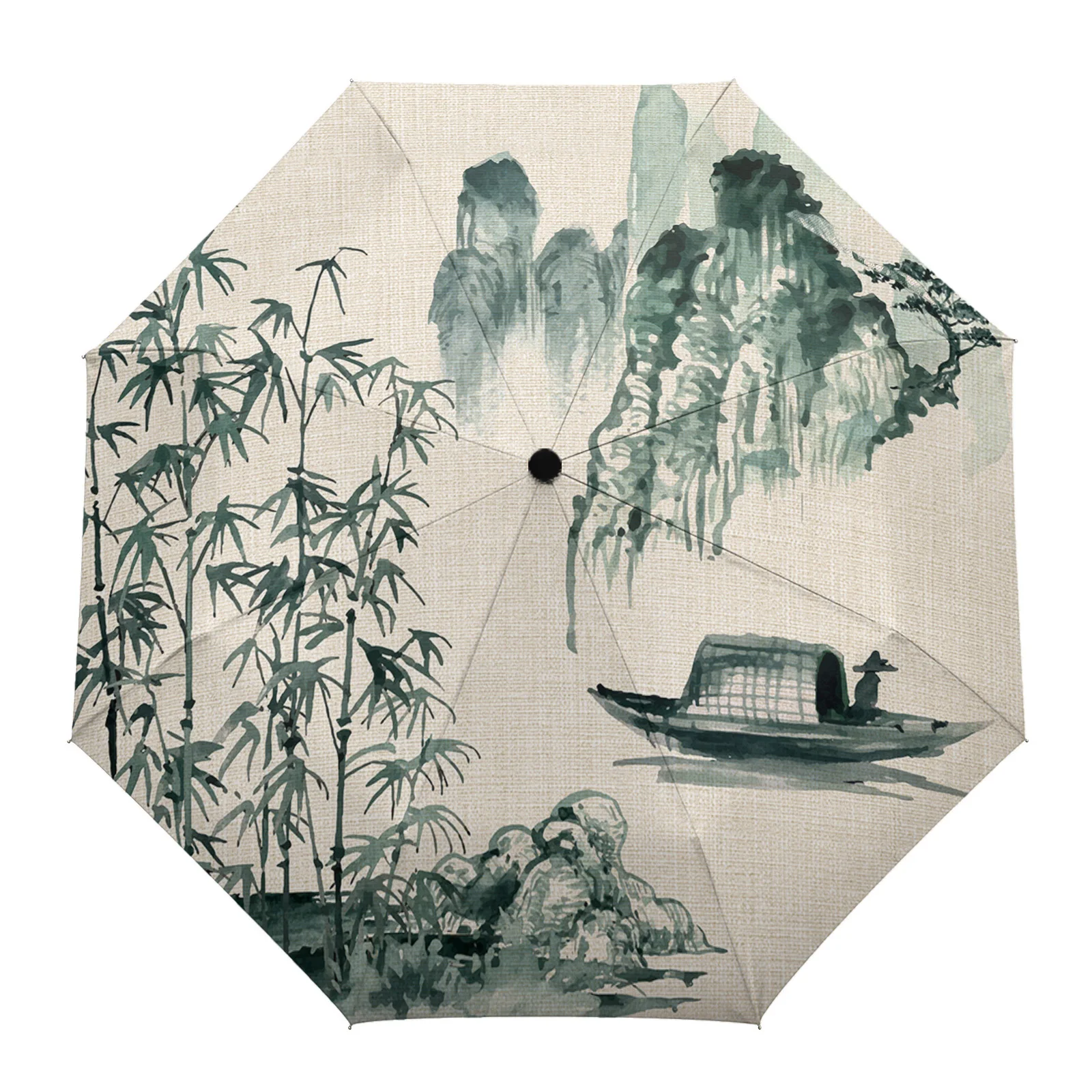 

Китайская живопись ландшафт бамбуковая лодка автоматический зонт складной зонт для путешествий портативный Ветрозащитный зонтик зонтики