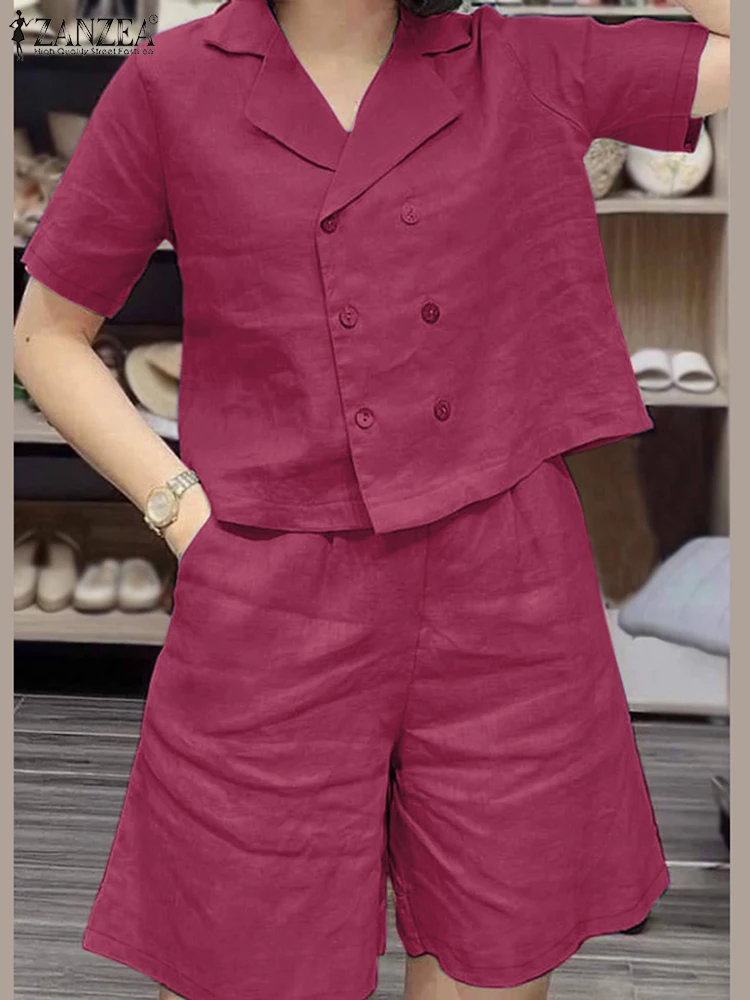 ZANZEA элегантные летние костюмы 2024 хлопковые свободные повседневные однотонные