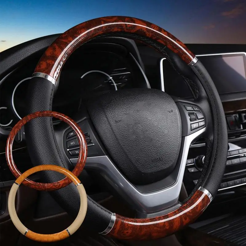 

Car Steering Wheel Cover Universal AntiSlip Lining Wood Grain Artificial Leather Steering Wheel Protective Cover Car Accessories