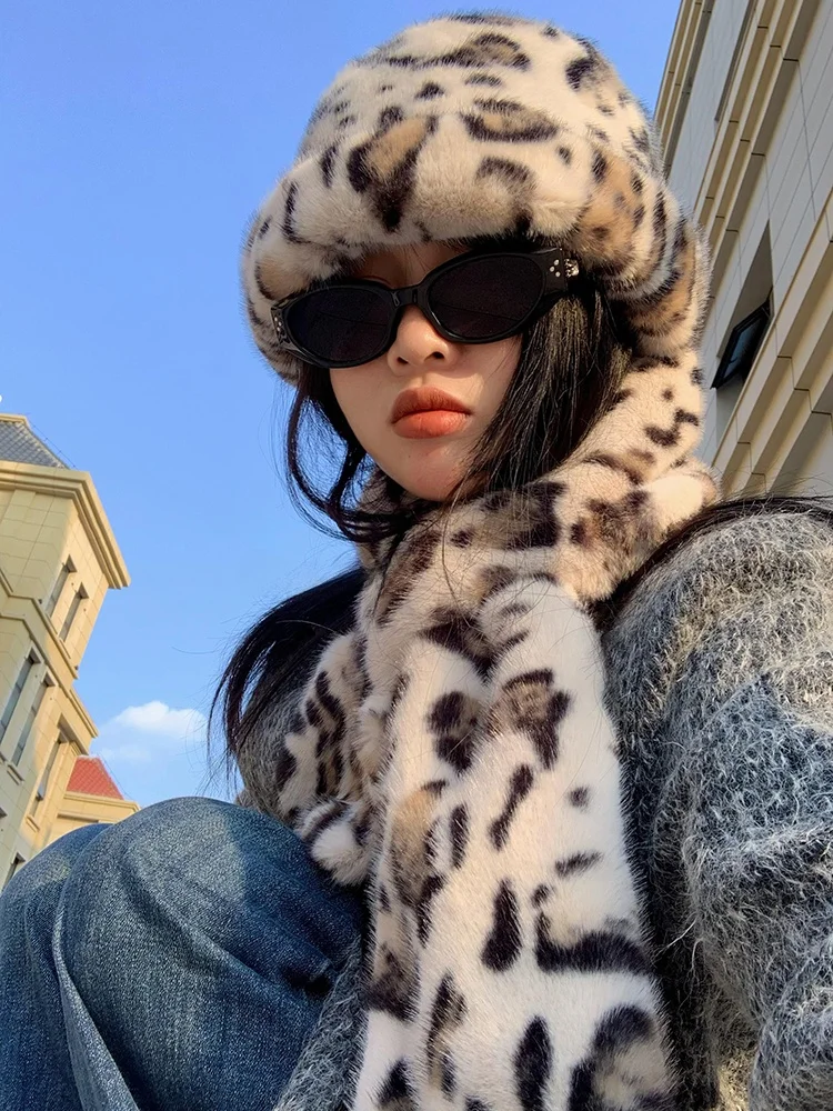 Северо-восточная морозостойкая плюшевая шапка в стиле ретро с леопардовым