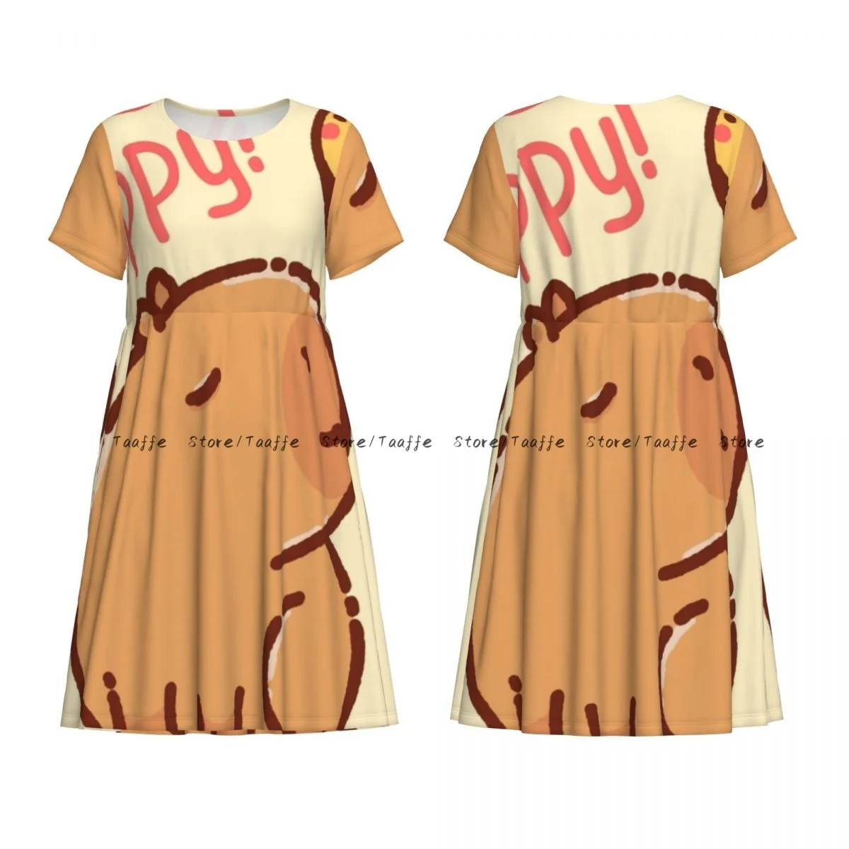 Фото Женское повседневное элегантное платье Bee Cappy Capybara Pun Be Happy с короткими рукавами, свободные платья выходного дня, праздник №4