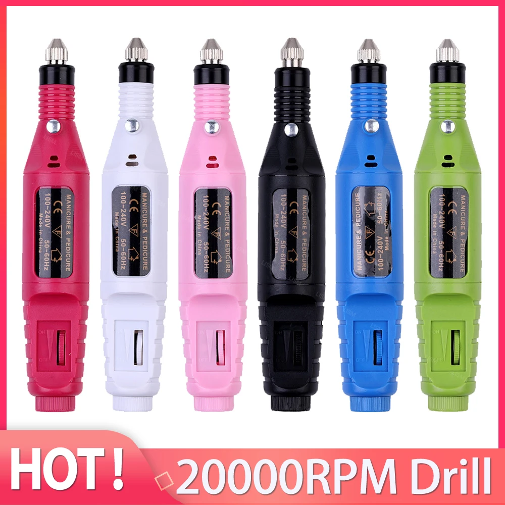 

20000RPM Electric Nail Drill 6Colors Micromotor Nail Polisher 100-240V Nail Drill Machine Milling Cutter Nail File Drill