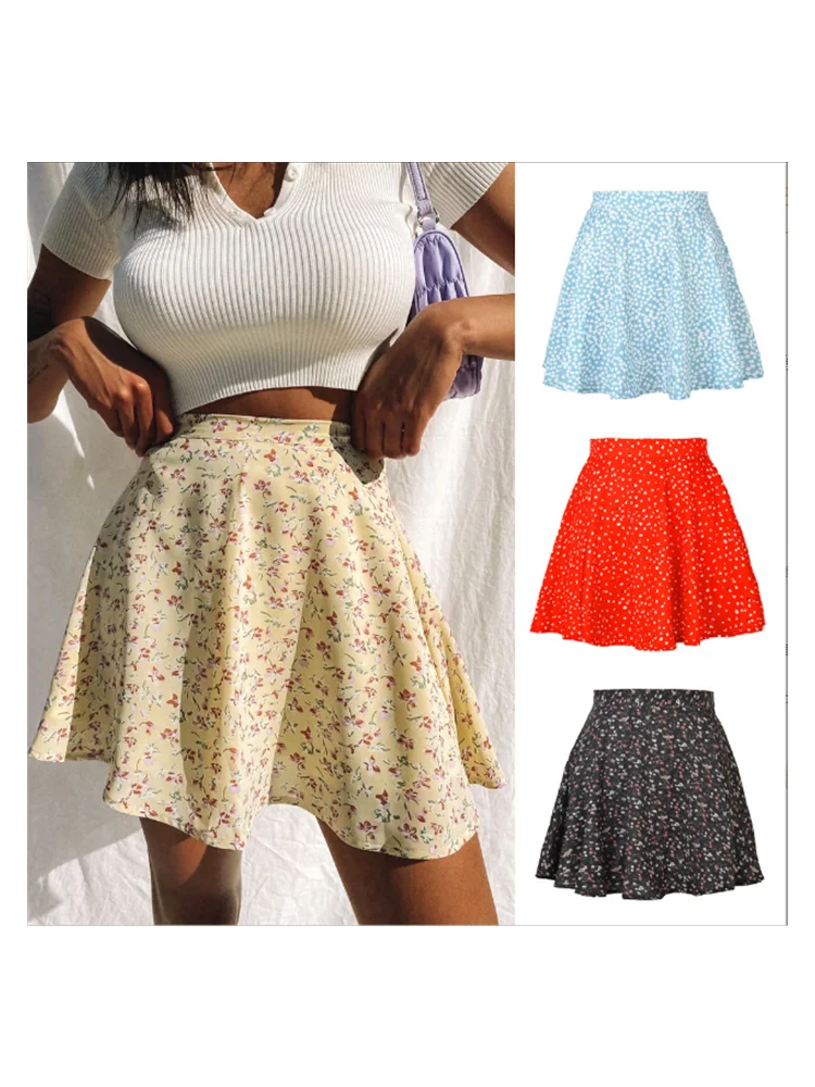 Women Chiffon Floral Printed High Waist Skirts Casual Streetwear Lady Zipper Mini Skirt Wholesale