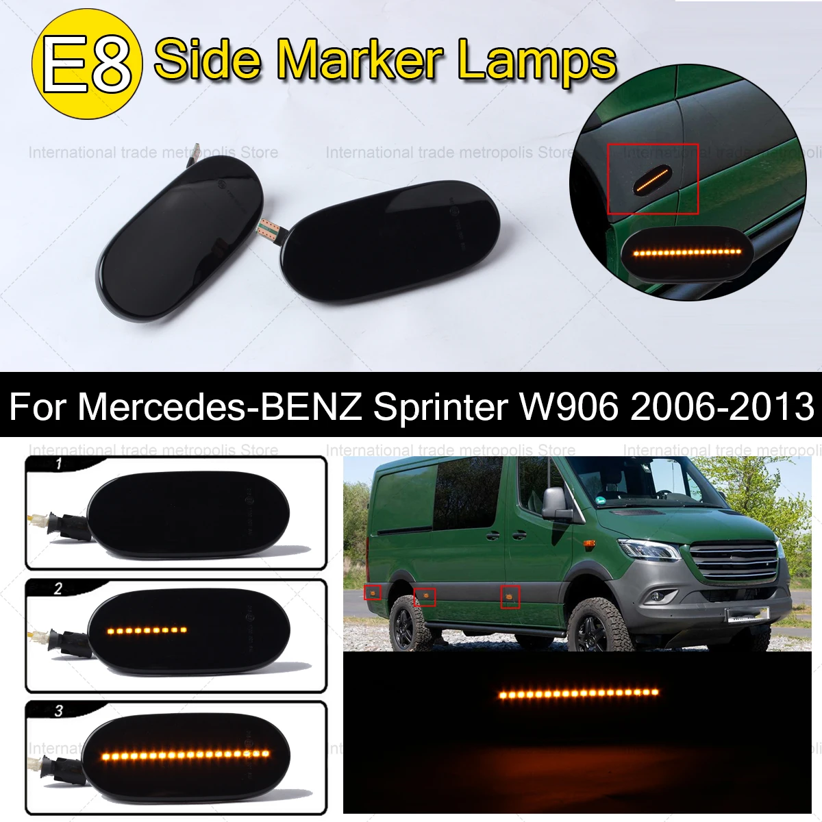 

2/6Pcs Smoked Lens LED Side Marker Lamp Amber Turn Signal Light Position Lights For 06-18 Mercedes Benz Sprinter W906 VW Crafter