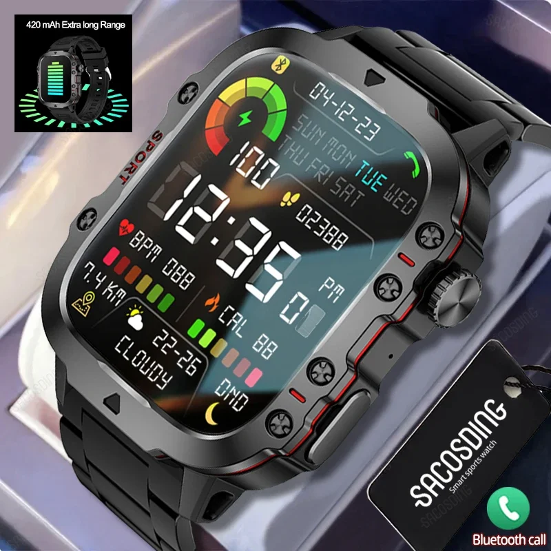 Мужские Водонепроницаемые умные часы с экраном 2024 дюйма и поддержкой Bluetooth