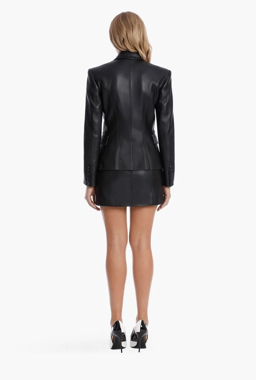 LXUNYI Black Leather Blazers Women Spring Autumn Slim Double Breasted Fashion Woman Faux Leather Jacket High Quality Formal Coat