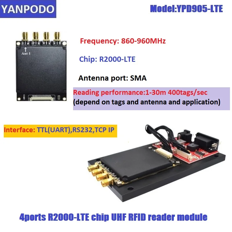 YANPODO UHF RFID-считыватель 4-портовый модуль большой радиус действия 1-30 м разъем RS232