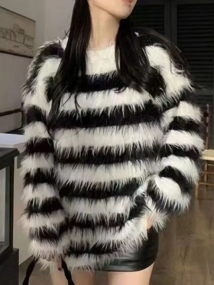 Женский винтажный пуловер оверсайз Y2k Осенний свободный джемпер в полоску