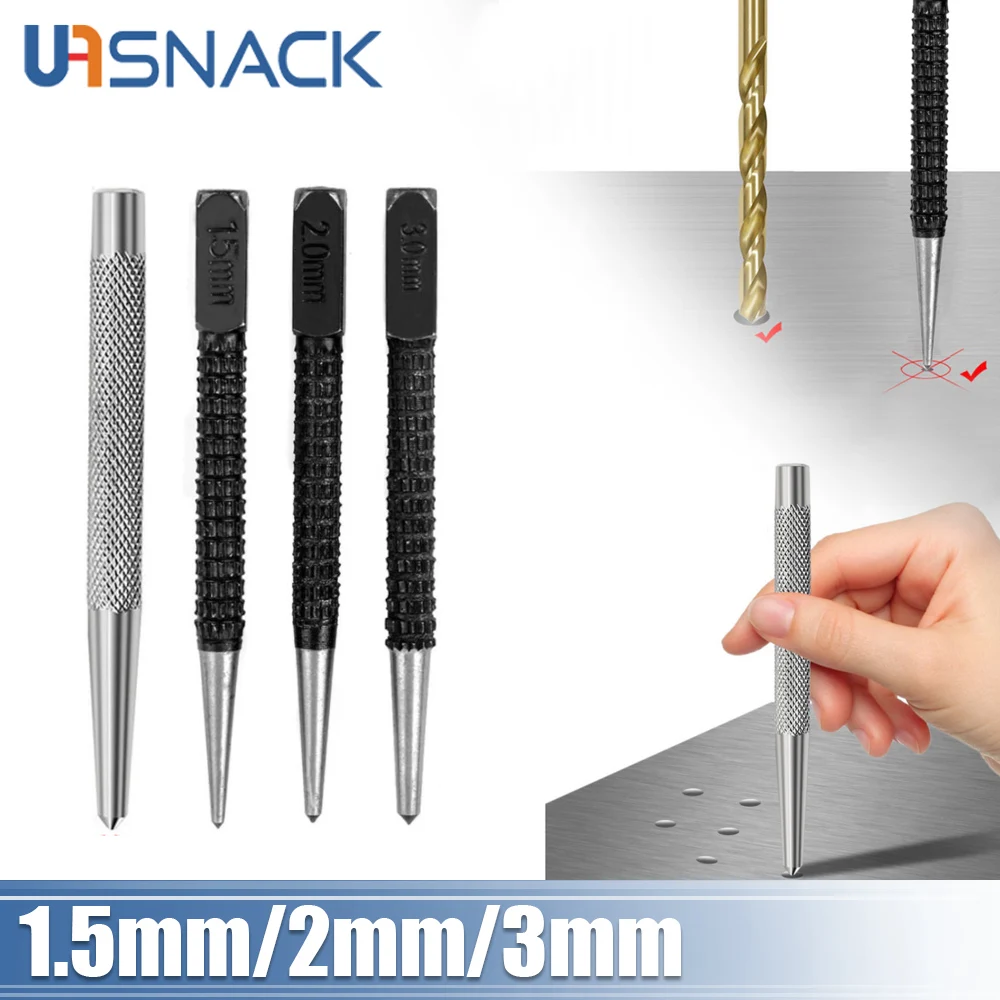

Non-Slip Center Punch 1.5mm/2mm/3mm Alloy High carbon Steel High Hardness For Locator Metal Wood Marking Drilling Tool 1/3 Pcs