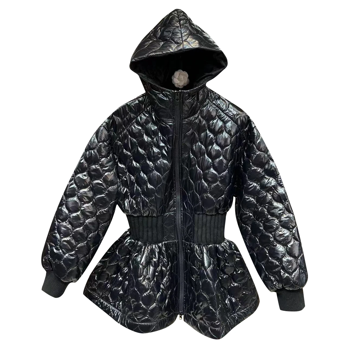 Hooded Long-Sleeved Winter Jacket for Women Streetwear Loose Woman Waist Hem Puffy Ins Catwalk Black Cotton Padded Coats Fashion