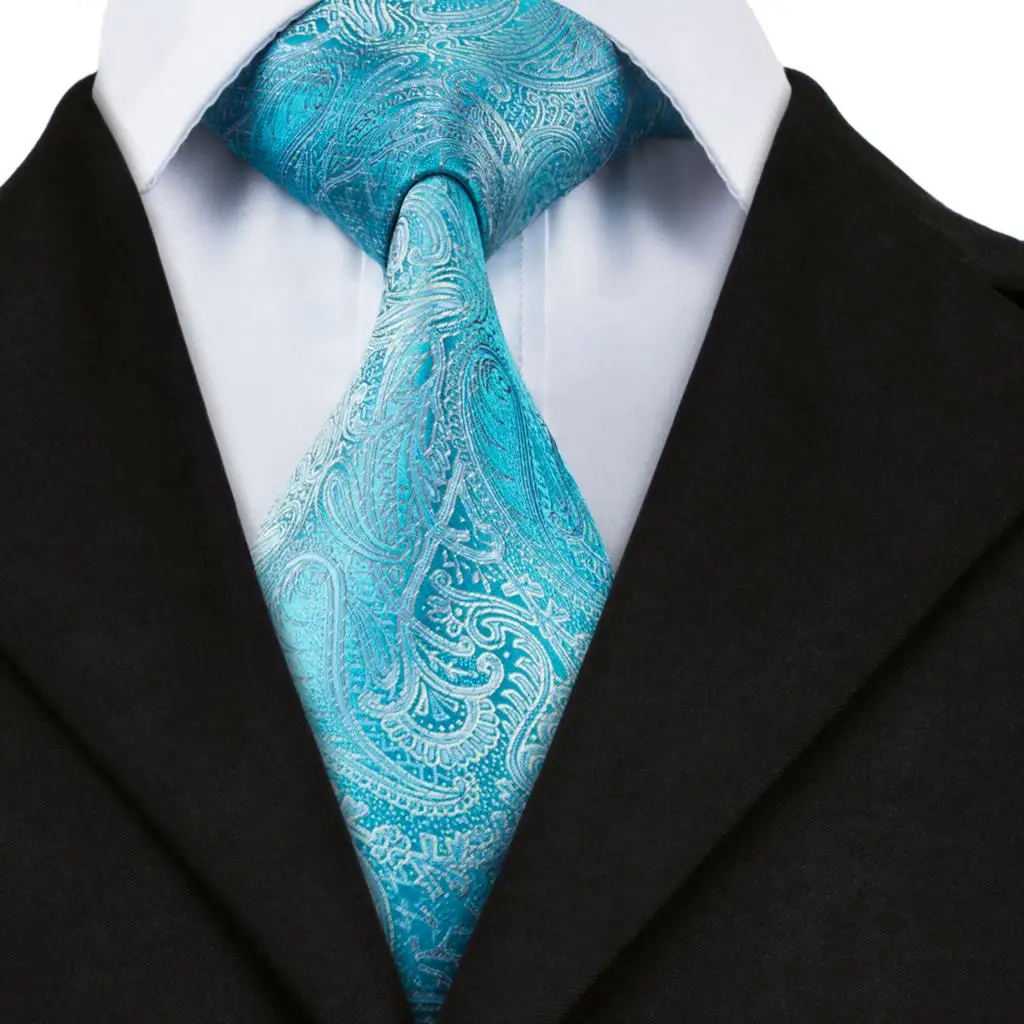 

Hi-Tie Designer Light Blue Paisley Silk Wedding Tie For Men Handky Cufflink Gift Men Necktie Fashion Business Party Dropshiping