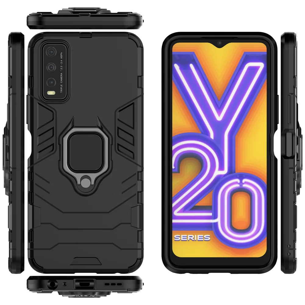Фото Полностью противоударный бронированный чехол для Vivo Y20 2020 для Vivo Y20 Y20i Y20S Y 20, задняя крышка с магнитным кольцом, защитный чехол для телефона №2