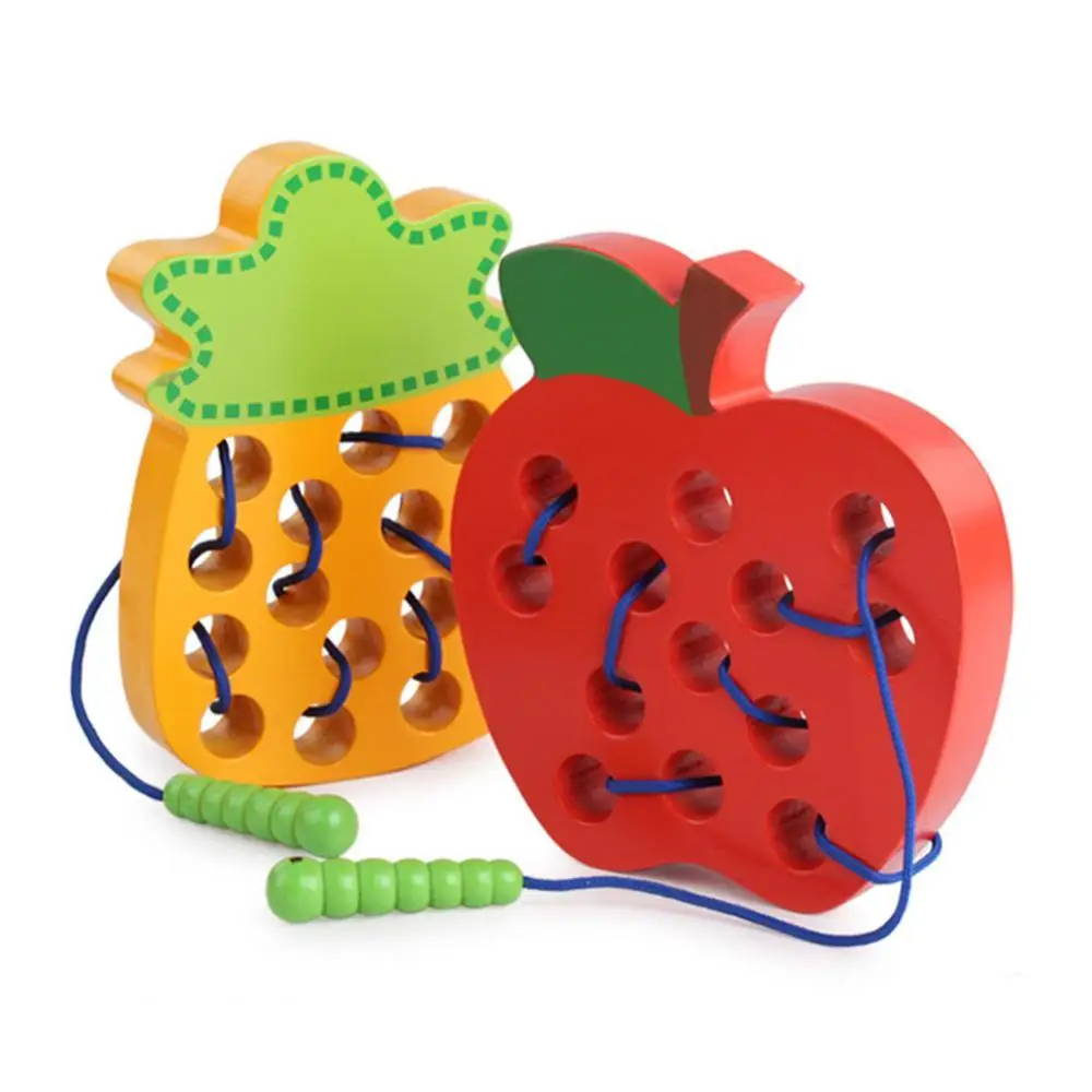 

Gift Toy Wooden Strawberry Fruit Lacing Puzzle Threading Early Learning Kids Gift
