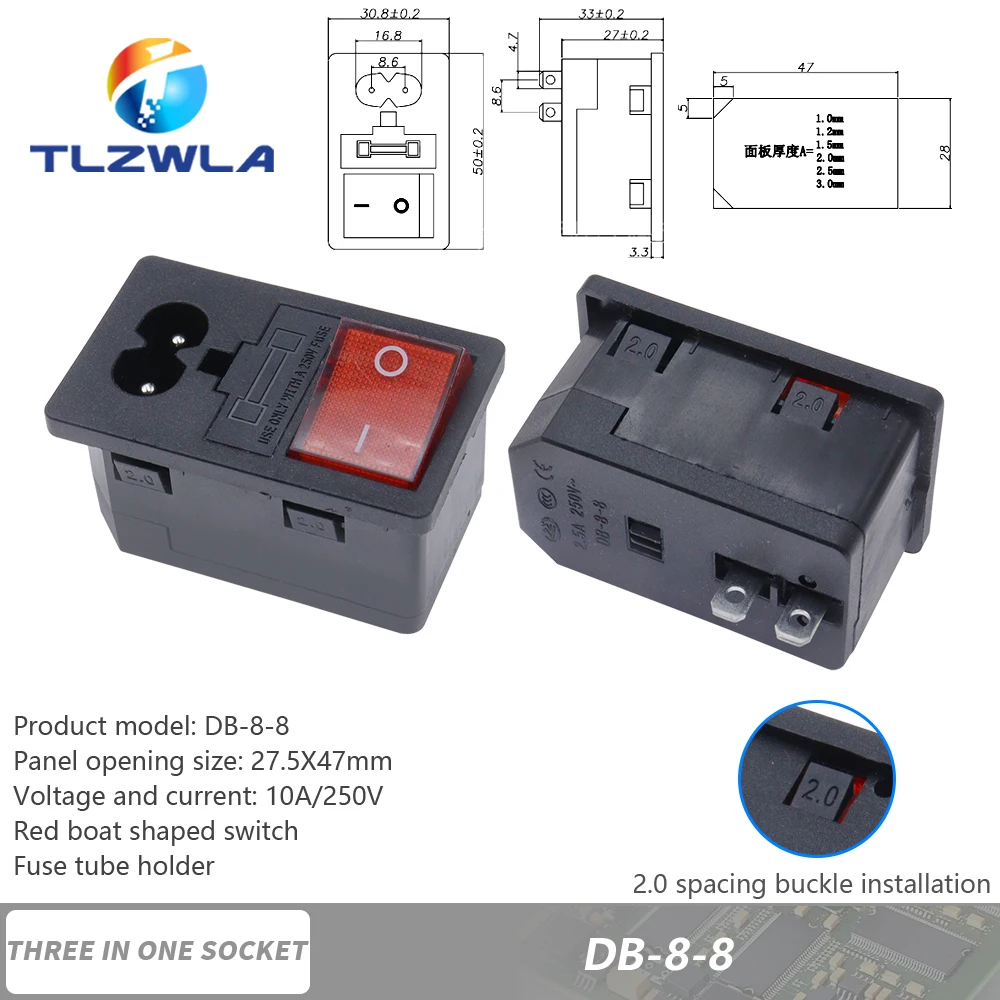 

Входная вилка TLZWLA, медная, 3-контактная, 250В, с предохранителем 10А